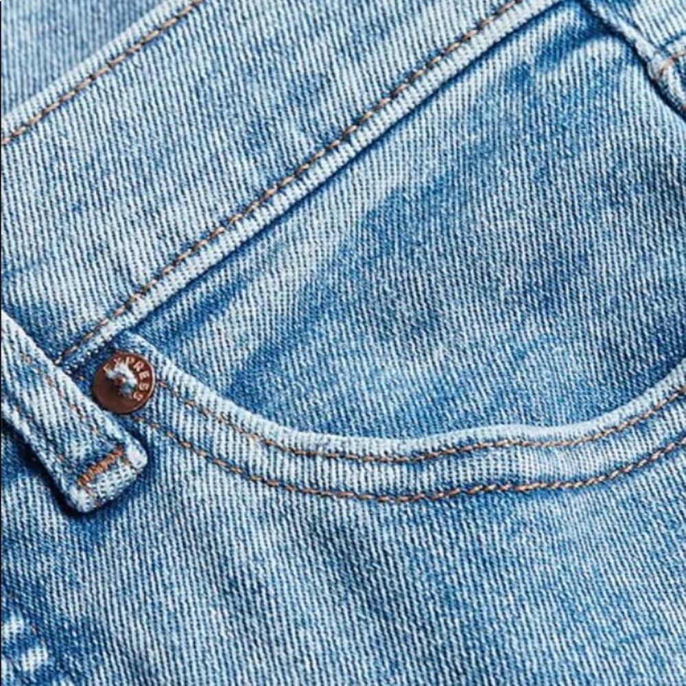 Express High Waisted Medium Wash Ripped Slim Jeans - Picture 6 of 14